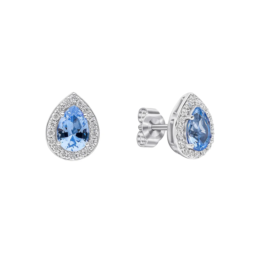 Diamonfire Sterling Silver Aqua Cz Stud Earrings