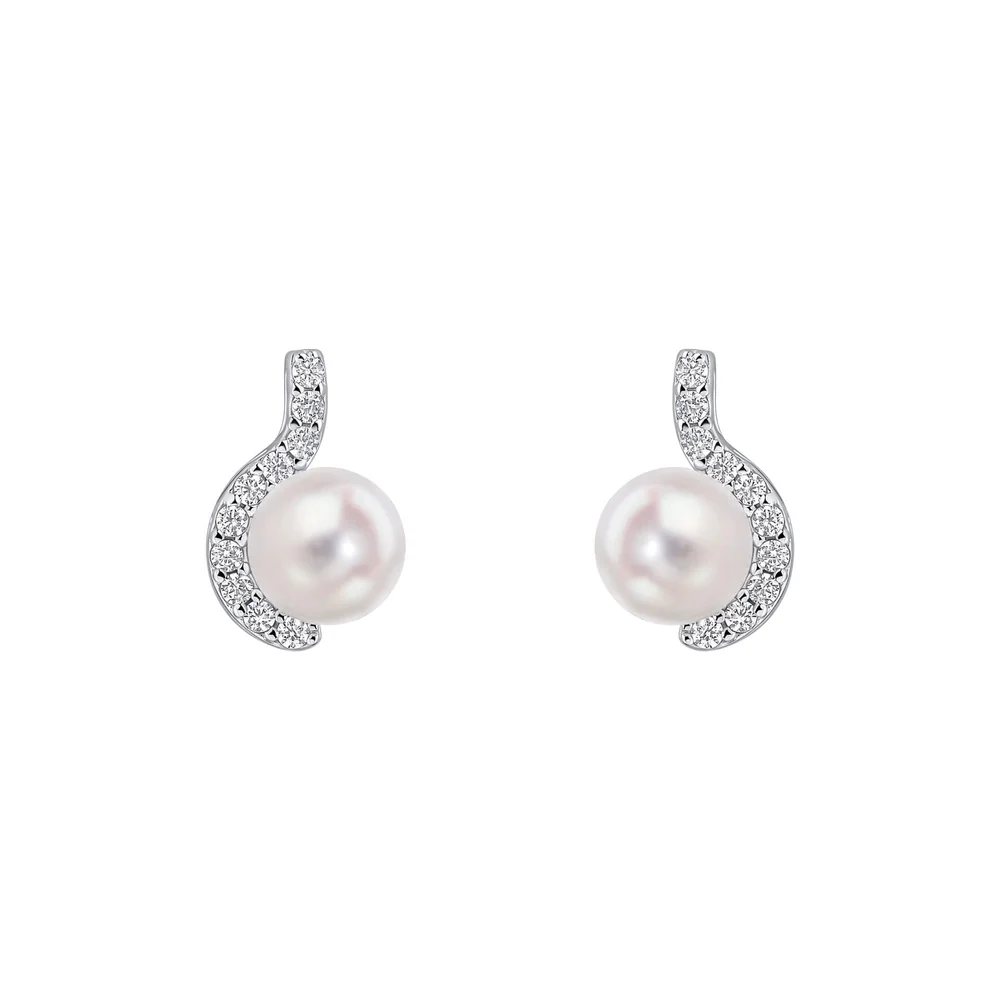 Diamonfire Half Halo Pearl Stud Earrings