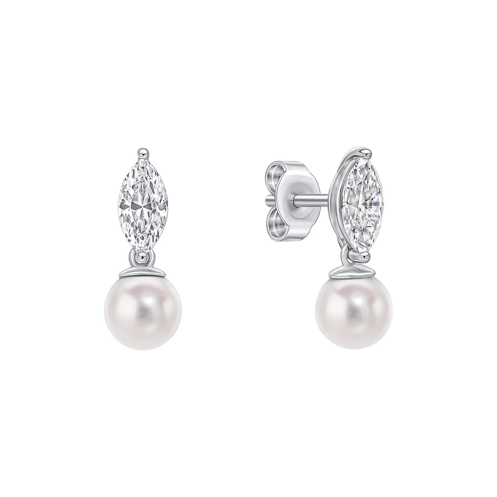 Diamonfire Marquise Pearl Drop Stud Cz Earrings