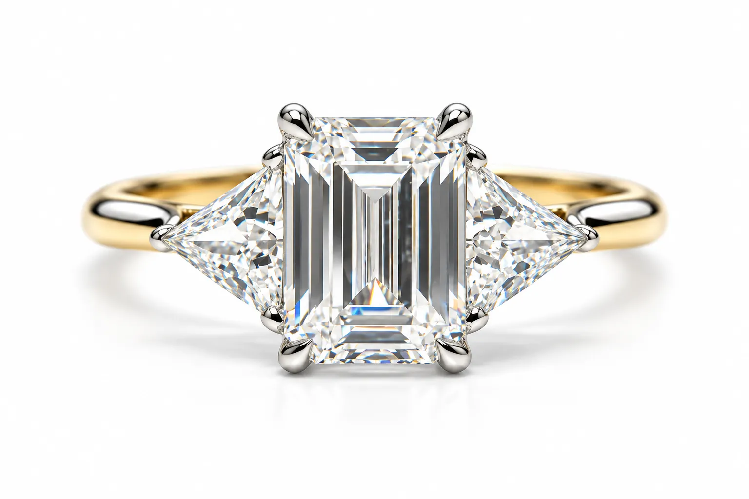 9ct Yellow Gold|emerald And Trillion Cut Cubic Zirconia Dress Ring