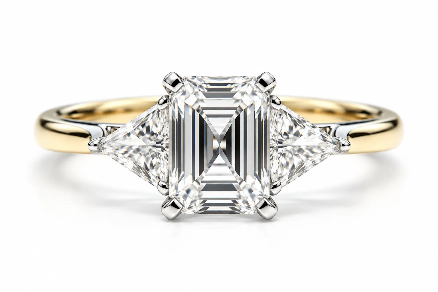 9ct Yellow Gold Emerald And Trillion Cut Cz Ring