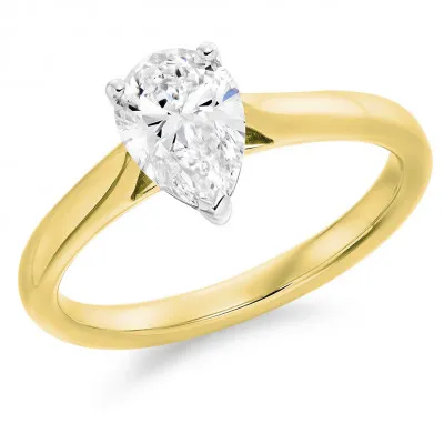 18ct Yellow Gold Natural Diamond Pear Shape Soliaire Engagement Ring 22778