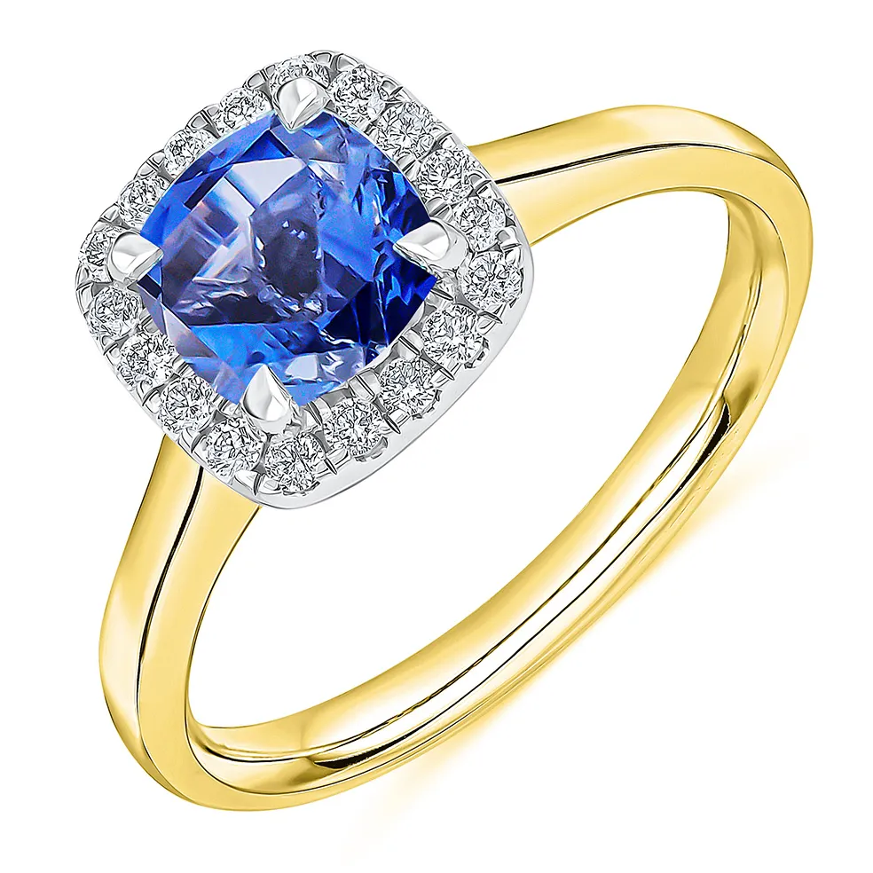 18ct Yellow Gold Cushion Cut Sapphire & Diamond Ring 22473