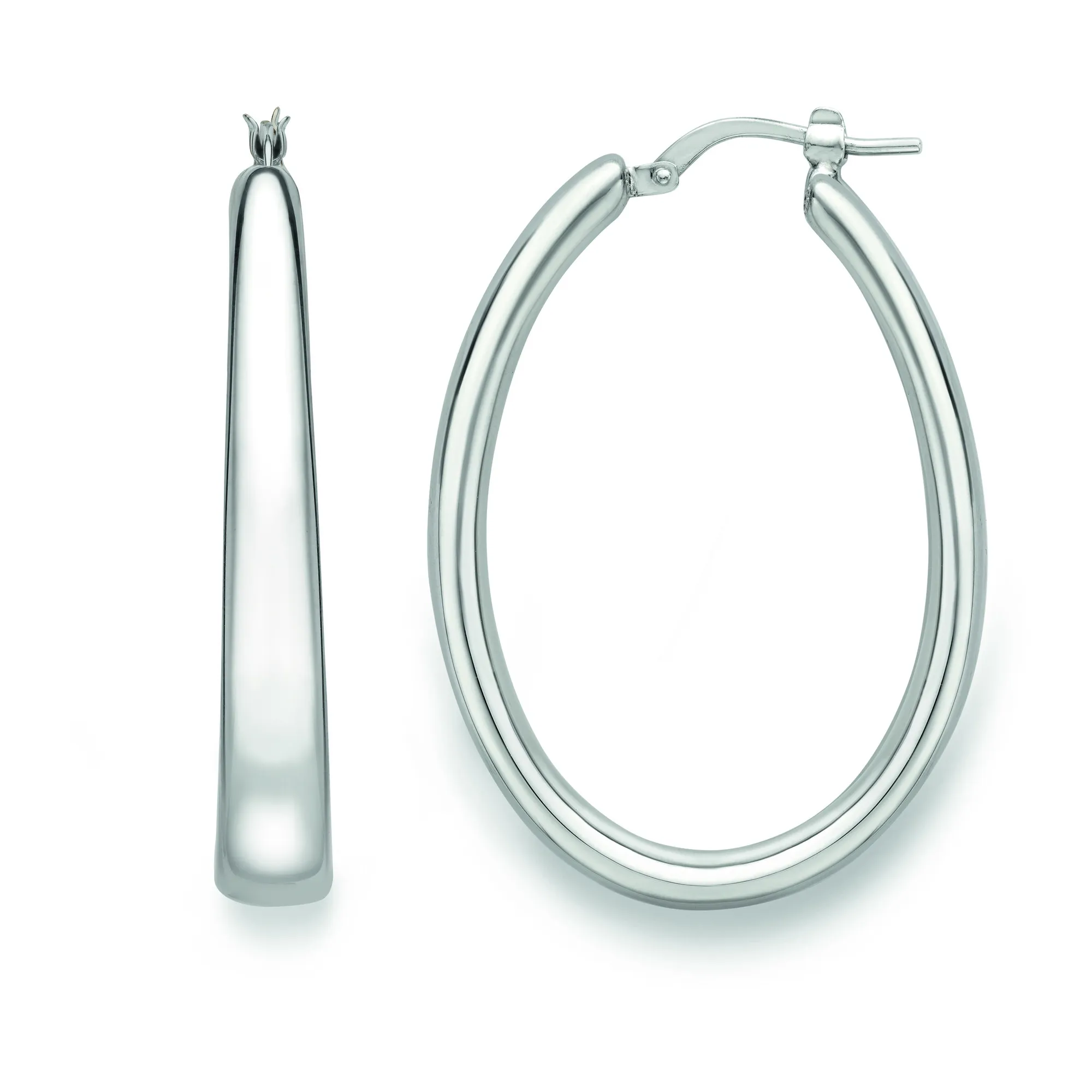 Sterling Silver Tapered Oval Hoop Earrings