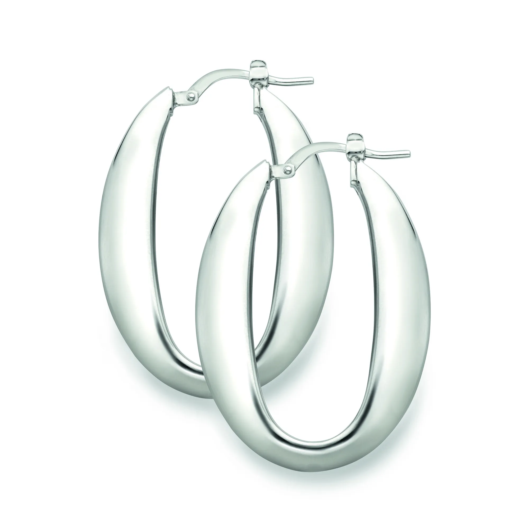 Sterling Silver Flat Oval Hoop Earrings