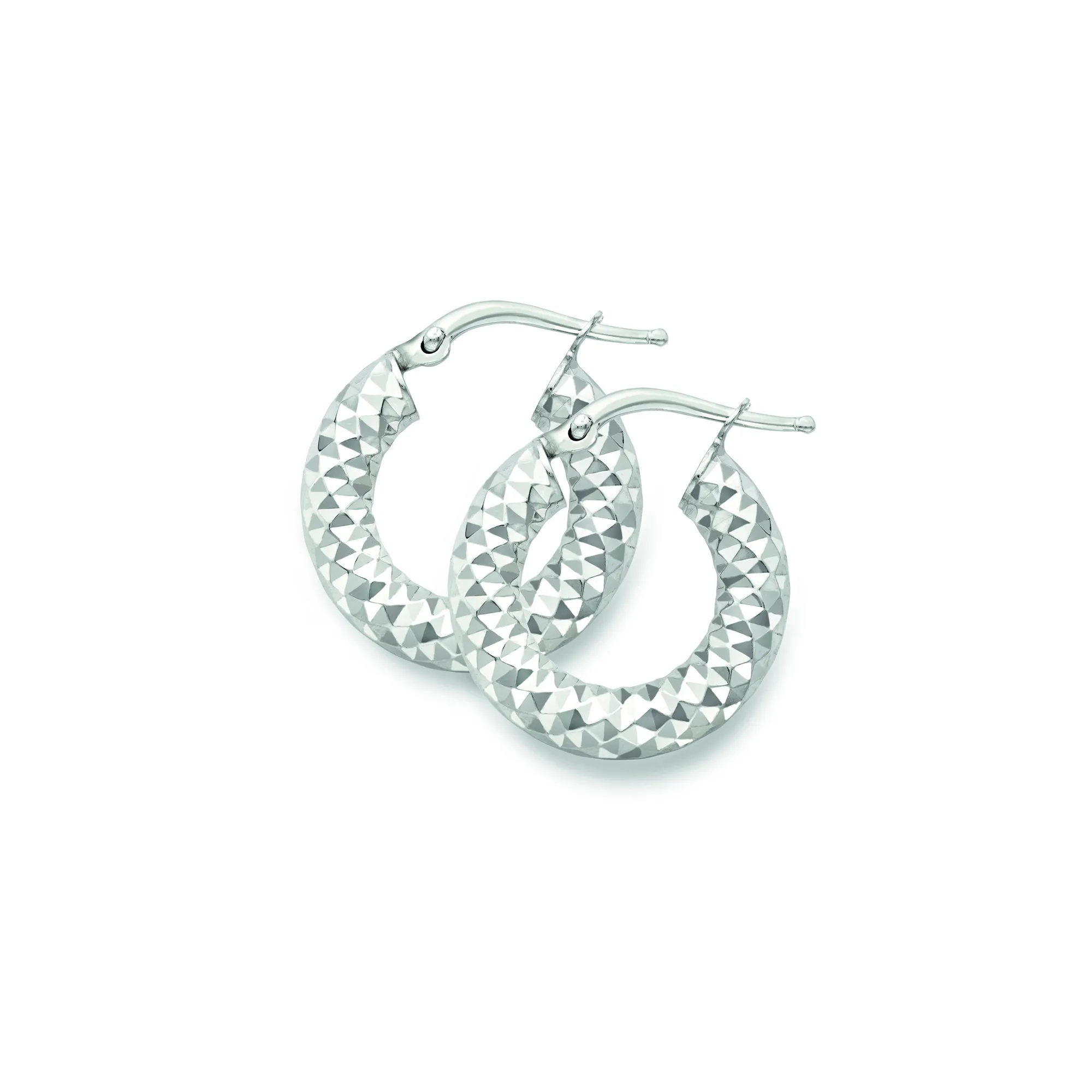 Sterling Silver Diamond Cut Round Tube Hoop Earrings