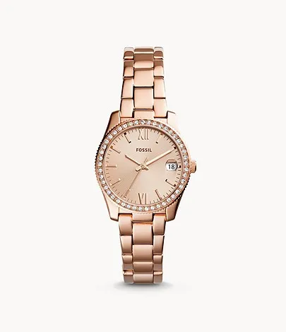 Fossil Rose Gold Ladies Stone Set Bezel Watch Es4318