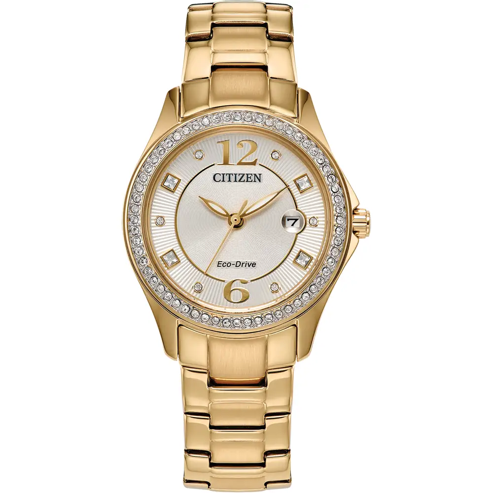 Citizen Eco Drive Ladies Gold Plated Cz Watch Fe1147-79p