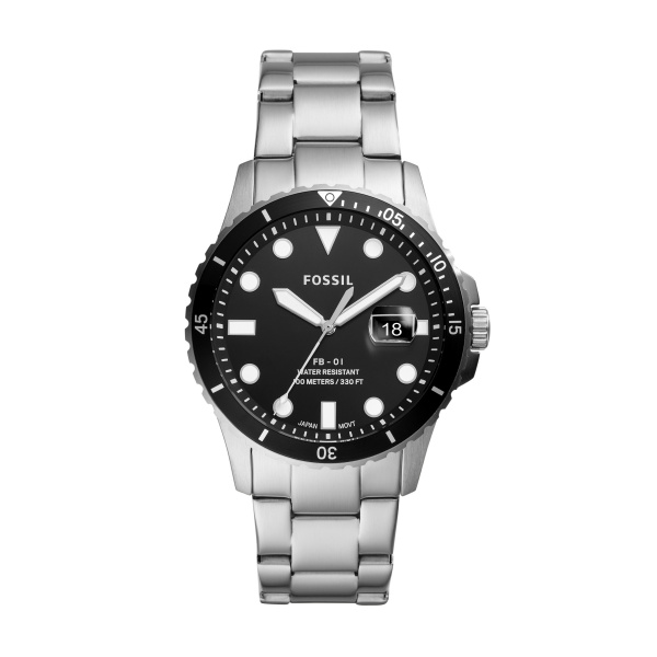 FOSSIL STAINLESS STEEL GENTS WATCH BLACK BEZEL AND DIAL FS5652