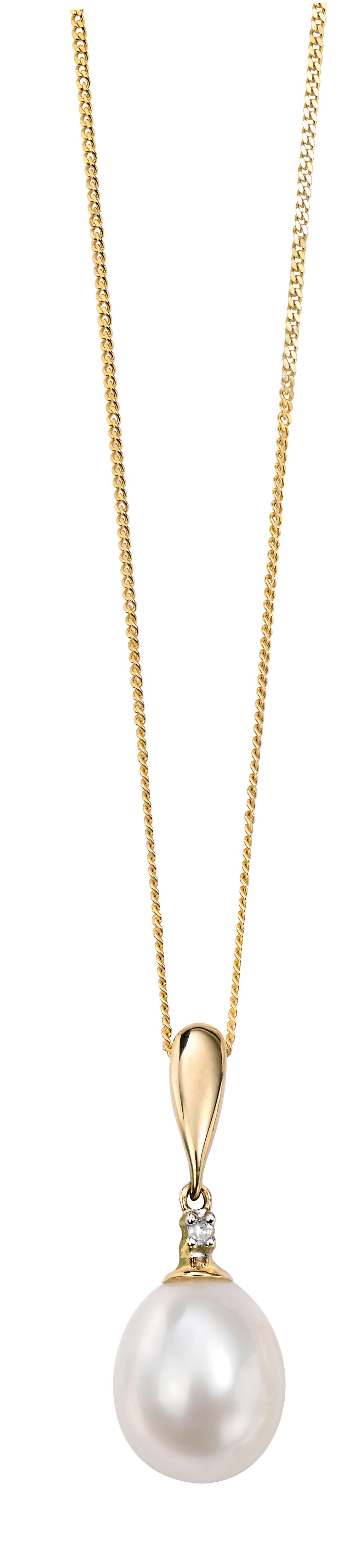 9ct Yellow Gold Freshwater Pearl & Diamond Pendant