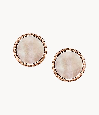 FOSSIL Coin Edge Mother Of Pearl and Rose Gold-Tone Steel Studs JF03274791