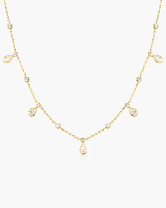 Ania Haie Gold Bezel Round & Teardrop Drop Station Necklace 