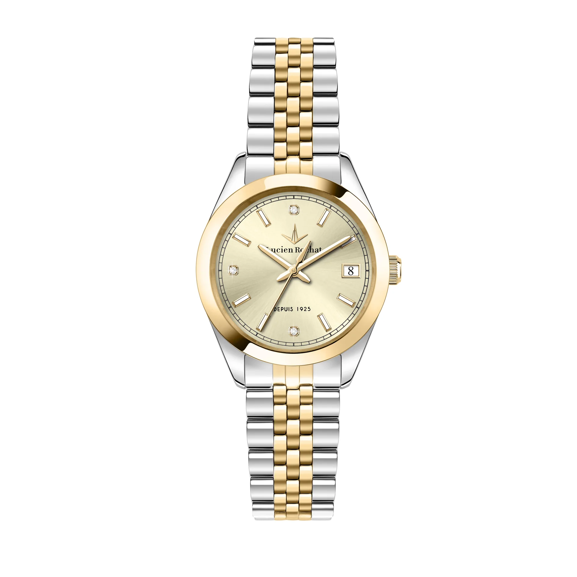 Lucien Rochat Ladies Quartz Two Tone White Dial Bracelet Watch R0453114506