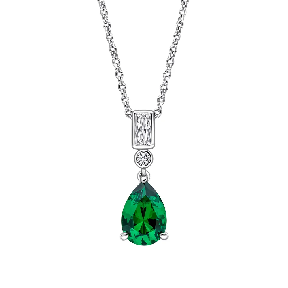 Diamonfire Sterling Silver Bezel And Teardrop Cz Pendant 