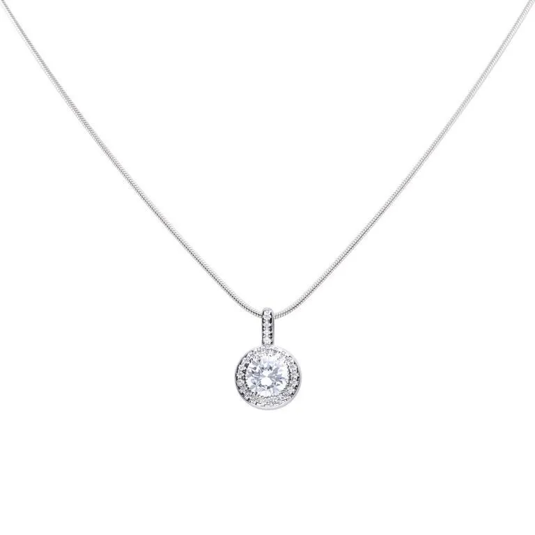 Sterling Silver Diamonfire Round Solitaire And Pave Set Pendant With Cubic Zirconia