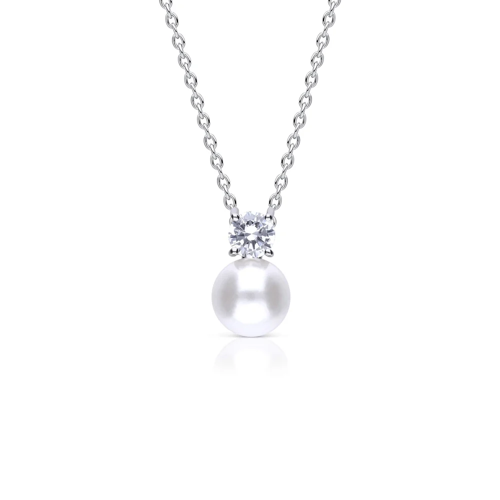 Diamonfire Claw Set Solitaire Zirconia And Shell Pearl Pendant 