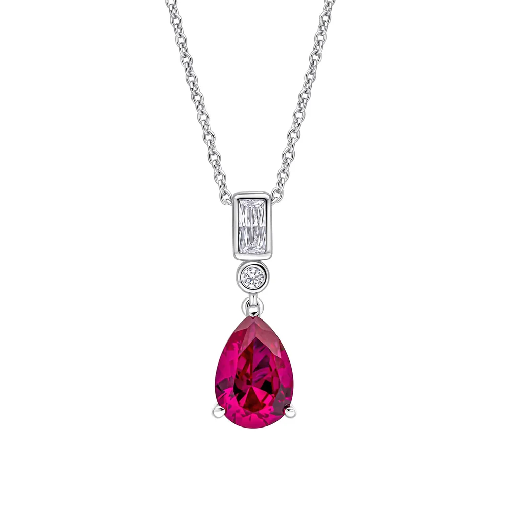 Diamonfire Sterling Silver Bezel And Teardrop Cz Pendant 