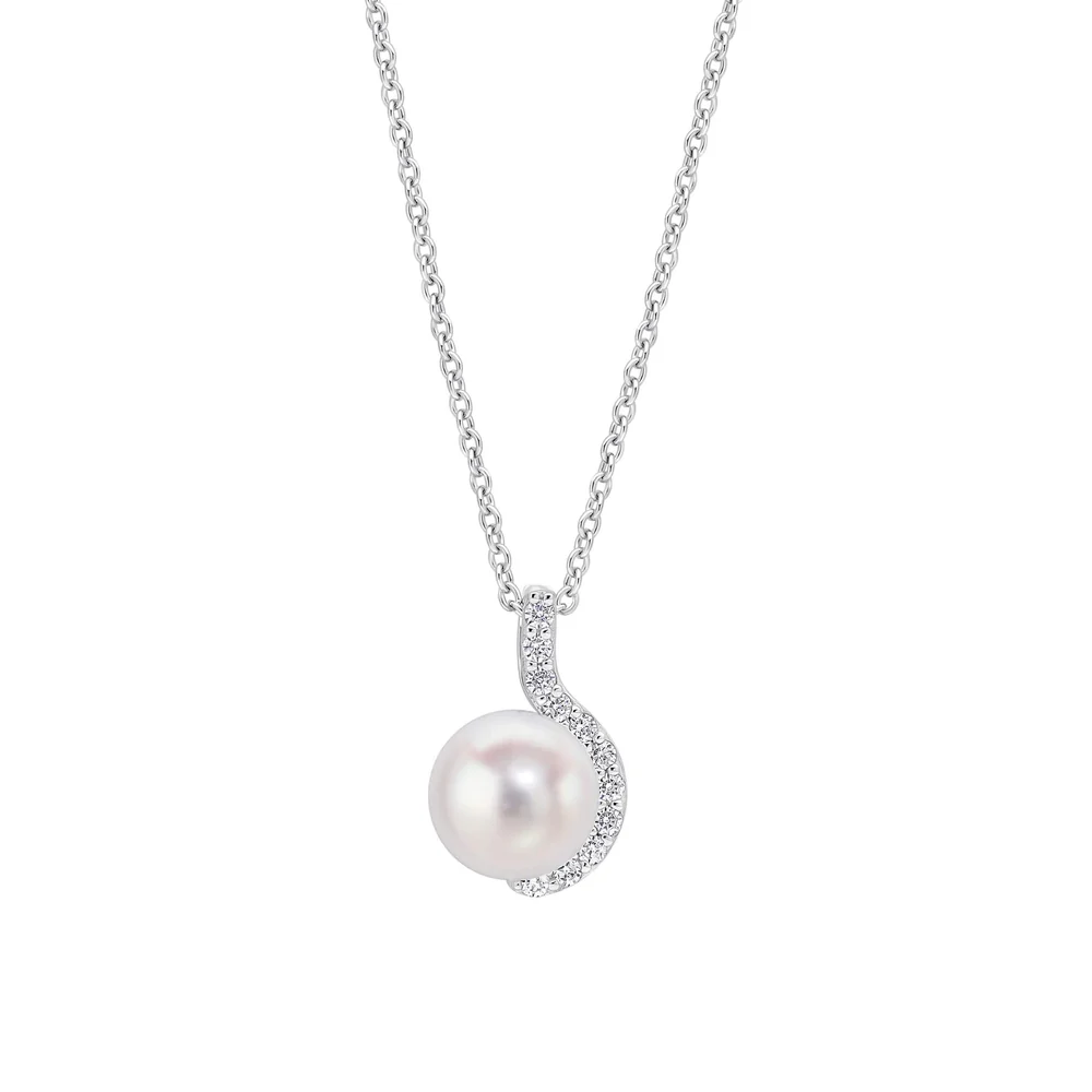 Diamonfire Sterling Silver Half Halo Pearl Cz Pendant