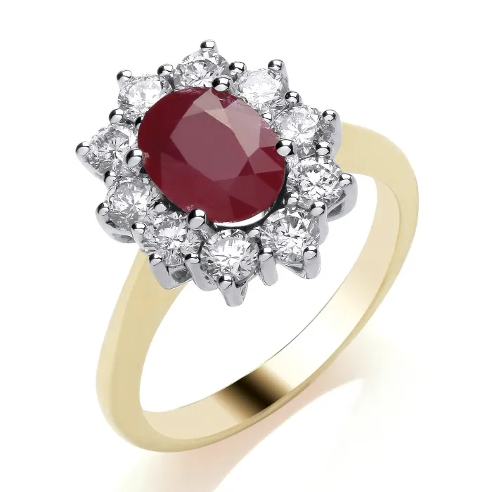 18ct Yellow Gold Ruby & Diamond Cluster Ring 15892