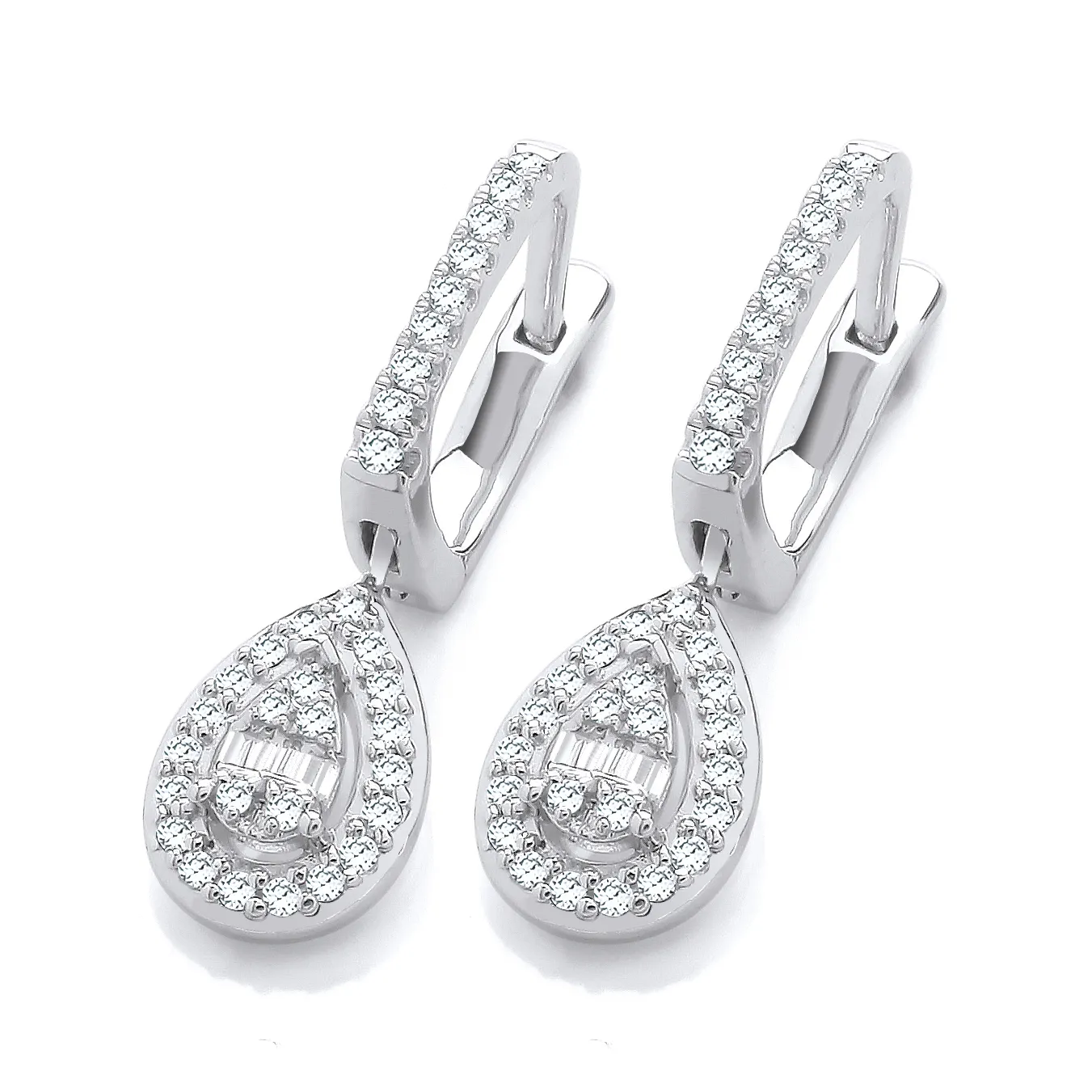 9ct White Gold Natural Diamond Drop Earrings 21700