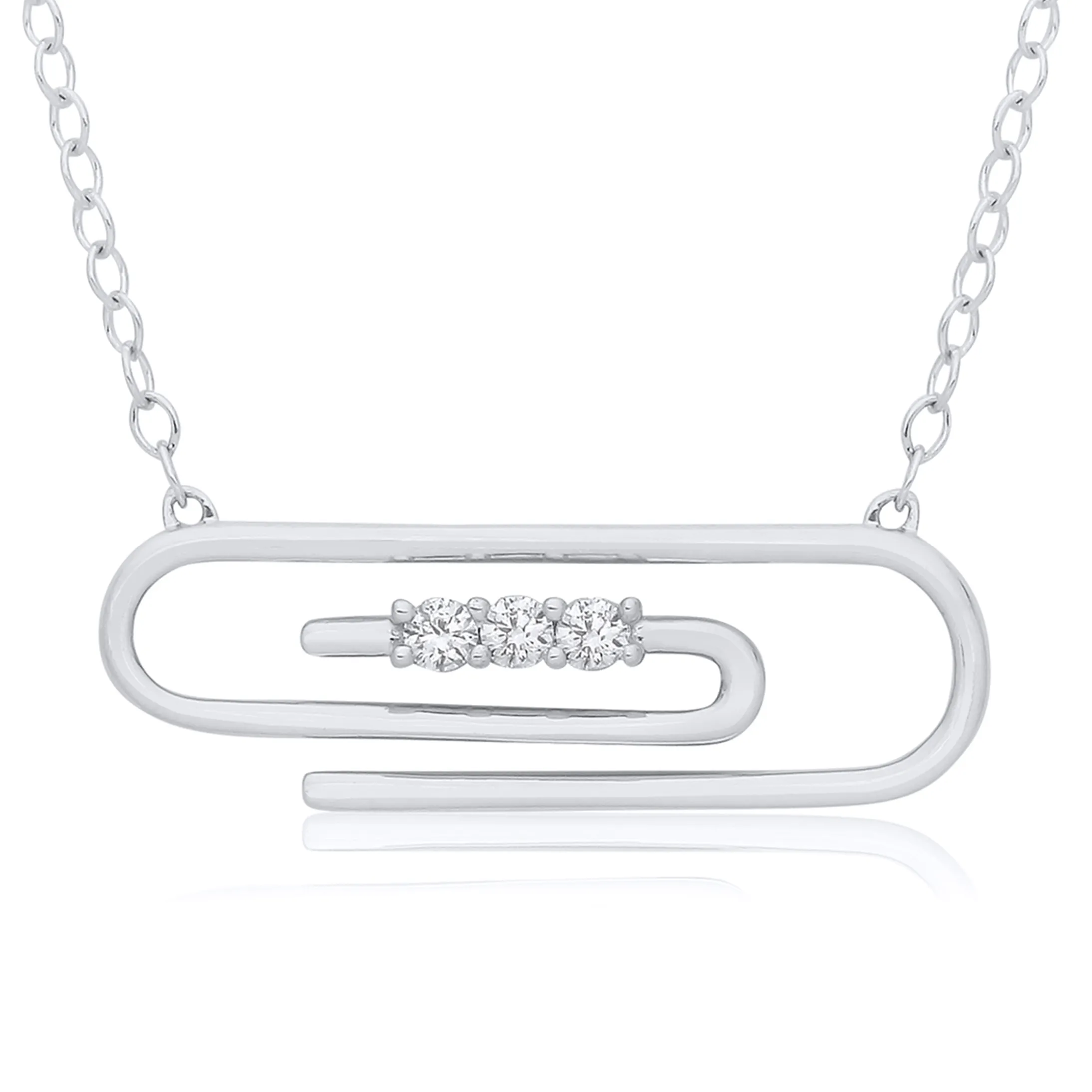 9ct White Gold Paperclip Diamond Pendant|g/h Si2 .04ct