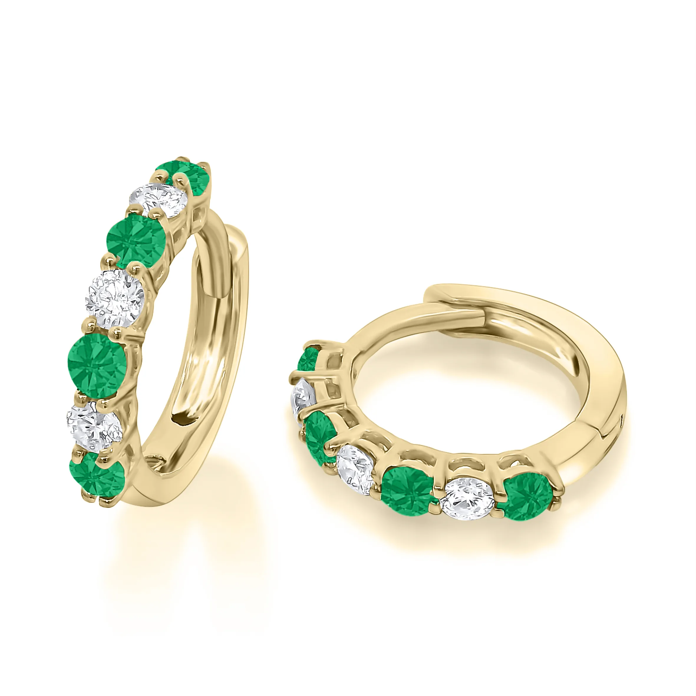 18ct Yellow Gold Diamond And Emerald Huggie Earrings 19272