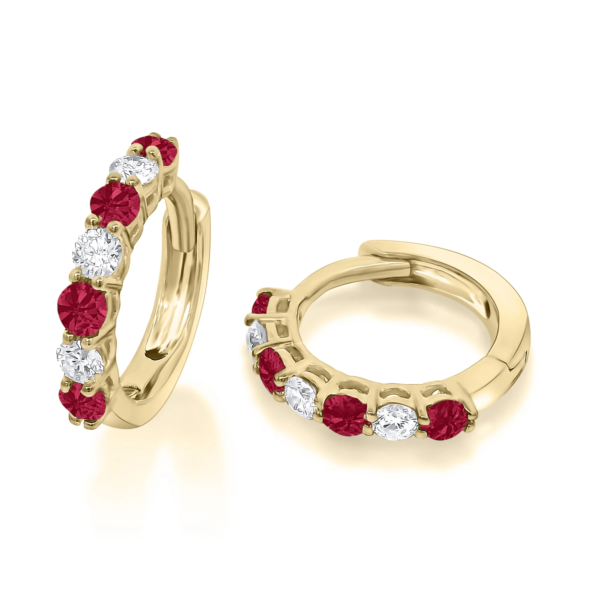 9ct Yellow Gold Ruby & Diamond Huggy Earrings