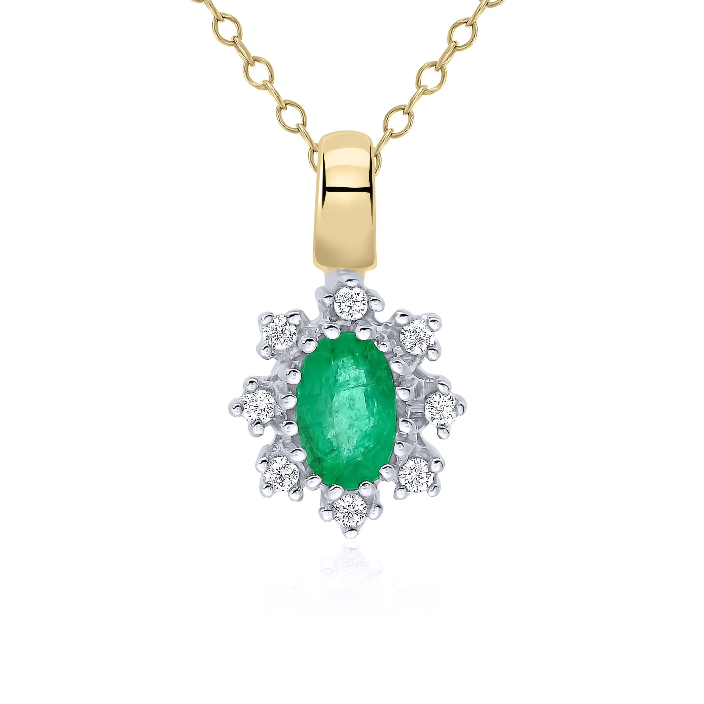 9ct Yellow Gold Emerald And Diamond Pendant