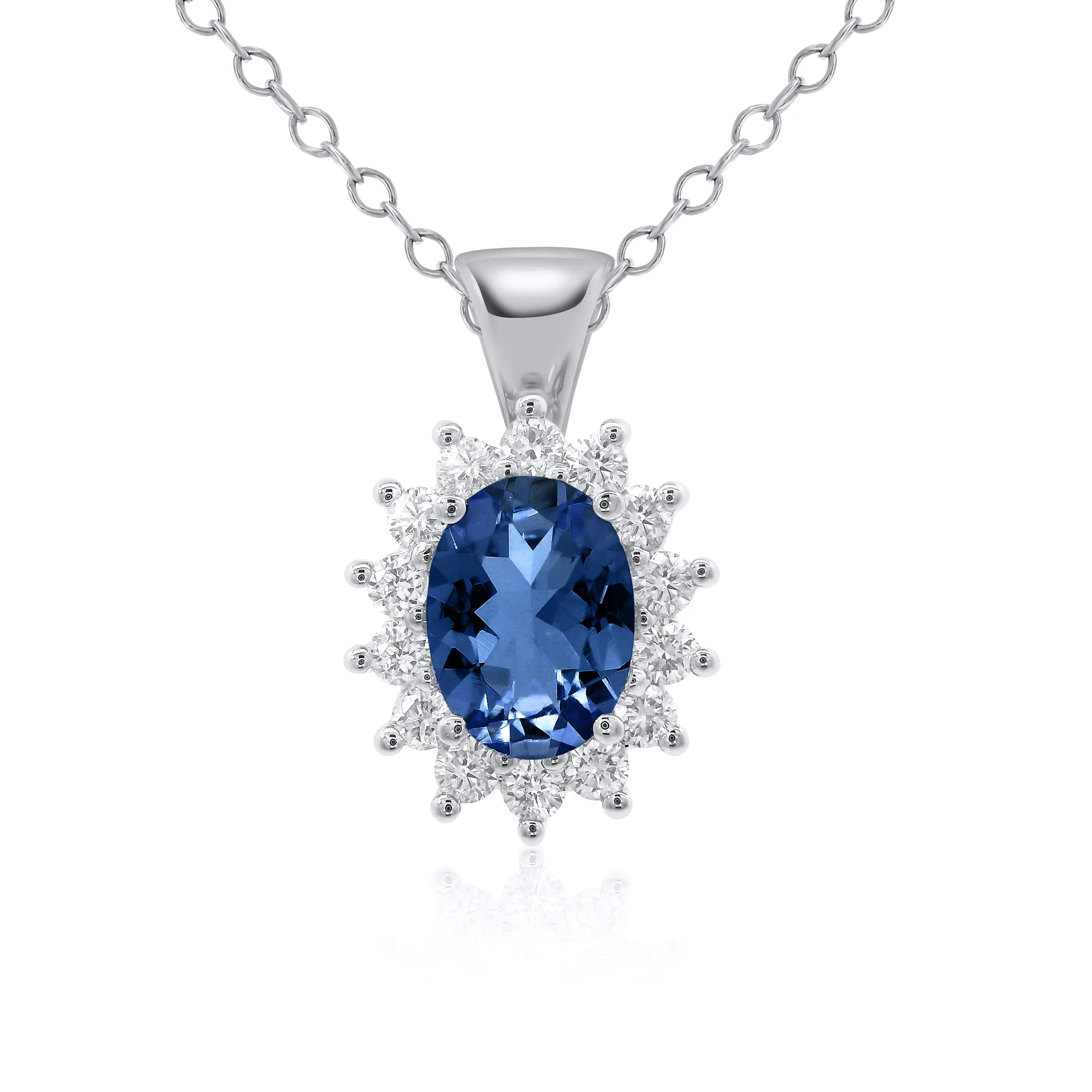 9ct White Gold Oval Cut Sapphire & Diamond Pendant Sapphire