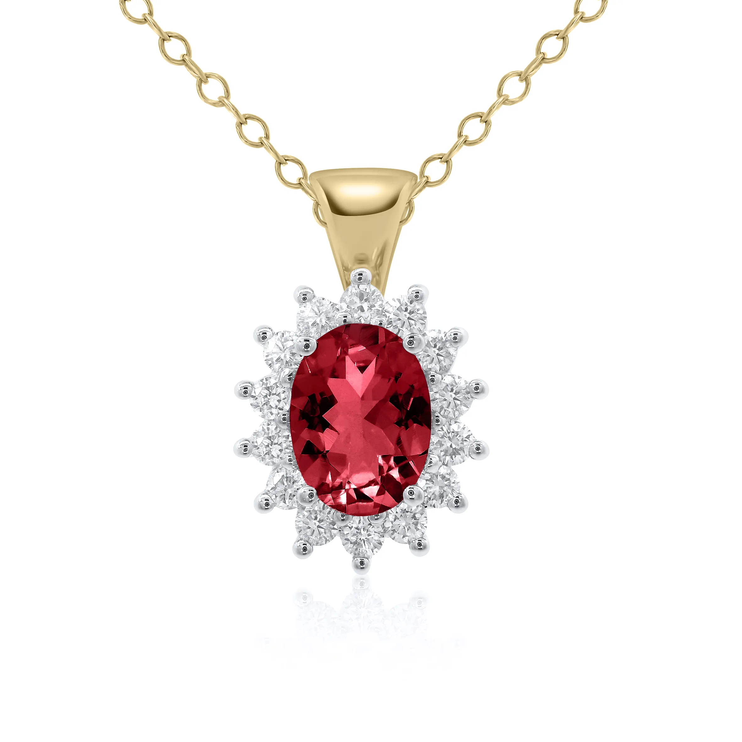 9ct Yellow Gold Ruby & Diamond Cluster Pendant