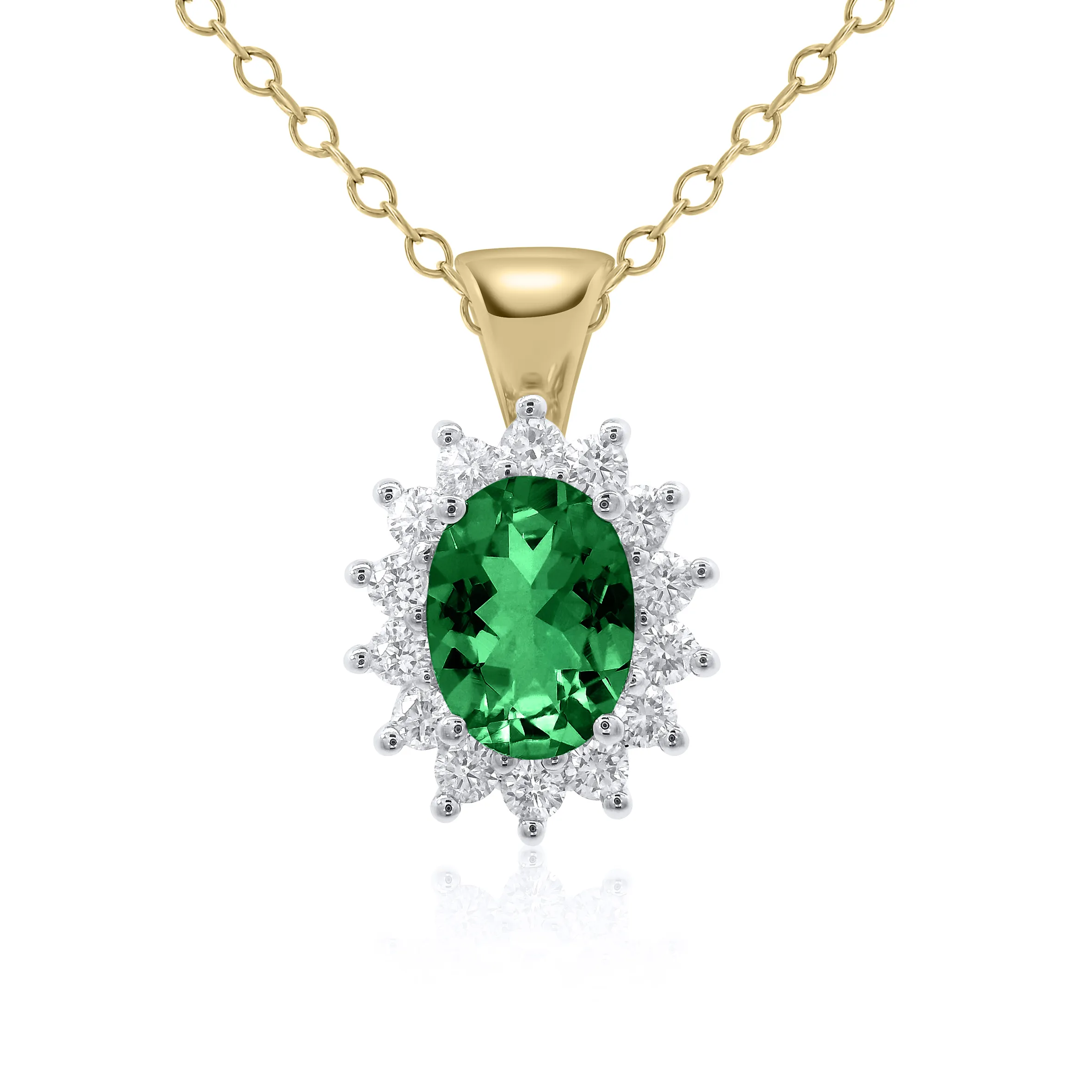 9ct Yellow Gold Emerald & Diamond Pendant 