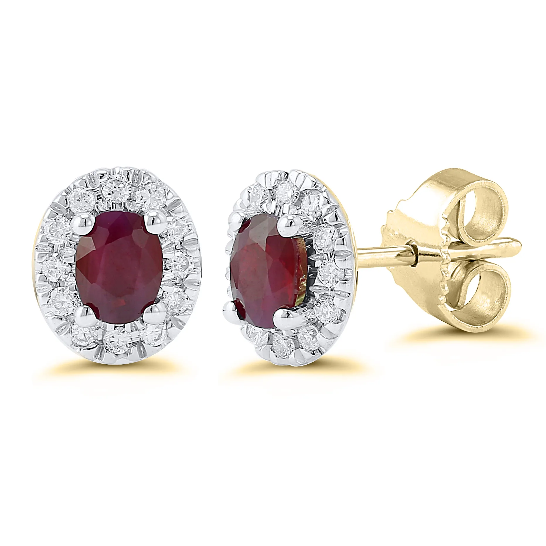 9ct Yellow Gold Ruby & Diamond Halo Earrings 19267