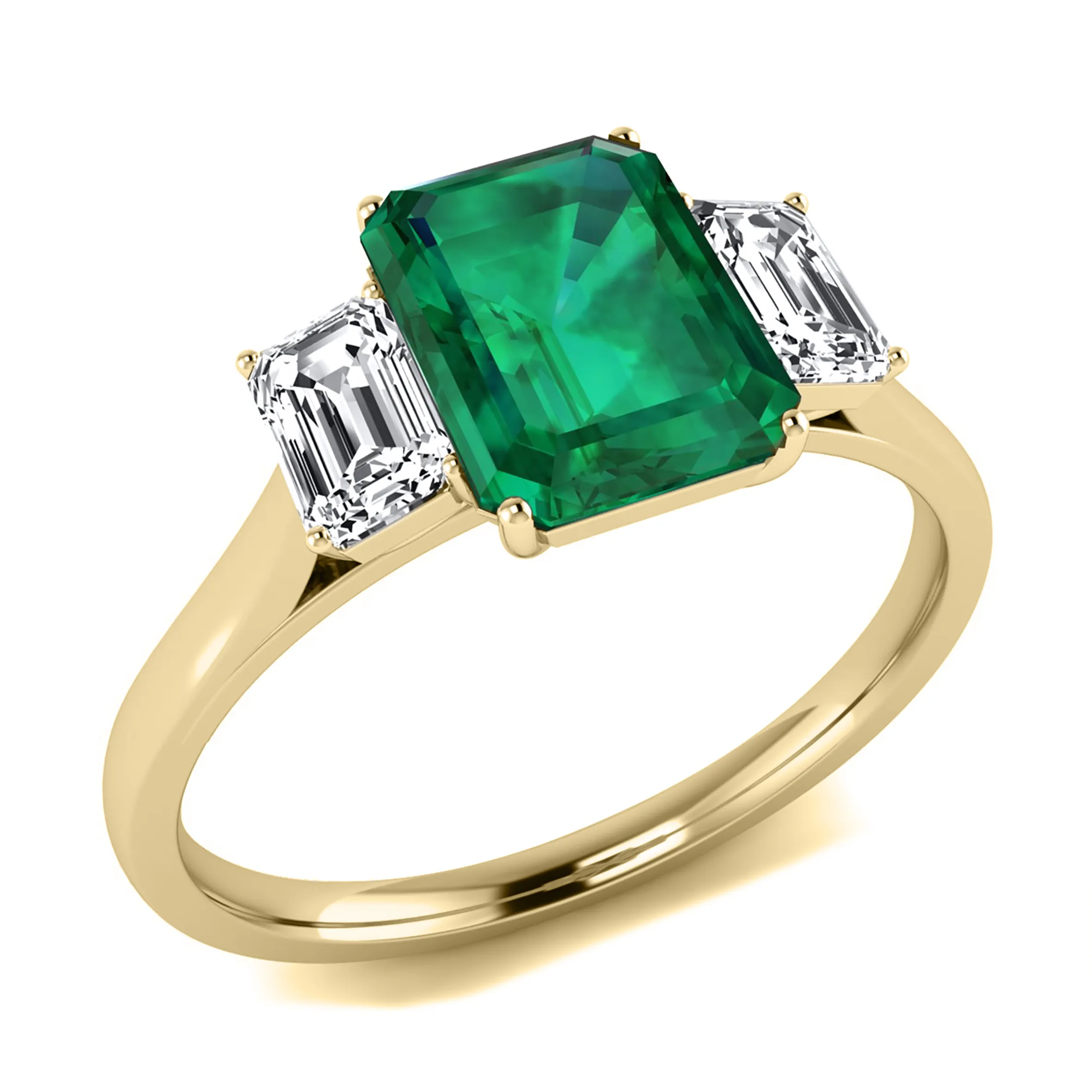 18ct Yellow Gold Three Stone Emerald And Diamond Ring 16002