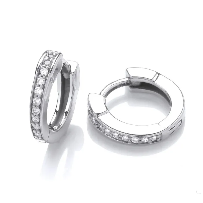 9ct White Gold Small Diamond Huggie Earrings 13342
