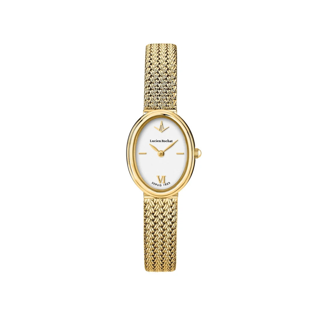 Lucien Rochat Precieux 20mm 2h Silver Dial Gold Plated Mesh Band R0453126505