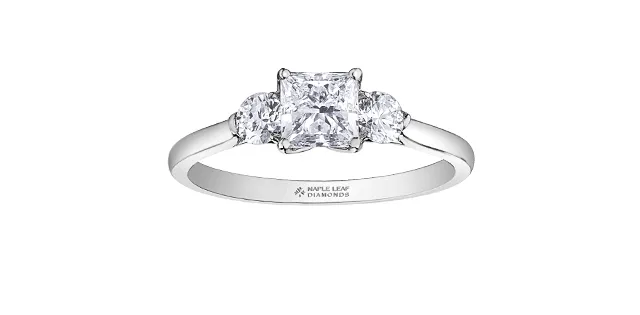 Platinum Three Stone Princess Cut And Round Brilliant Cut Diamond Ring 14682