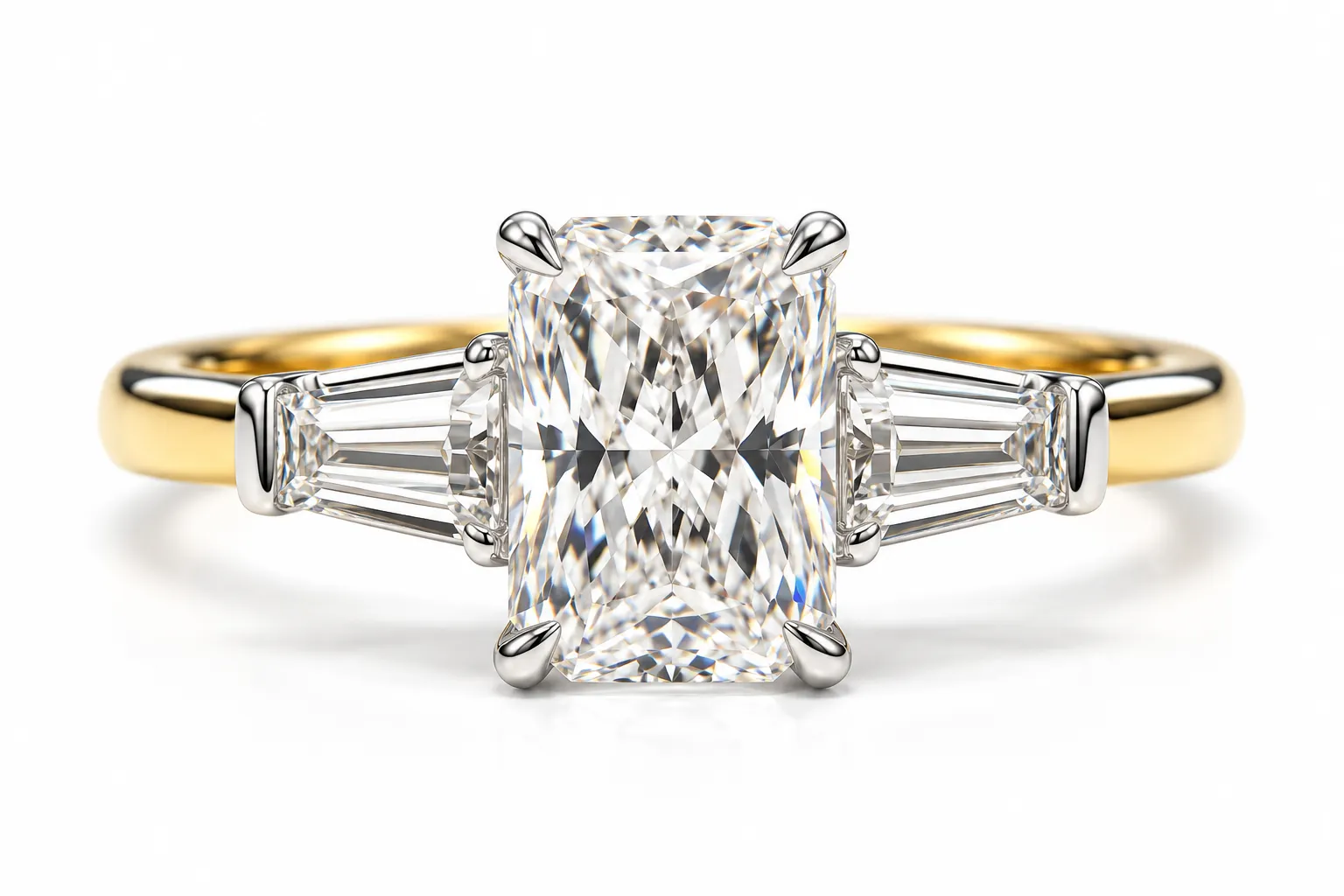 9ct Yellow Gold Radiant And Tapered Baguette Cz Ring