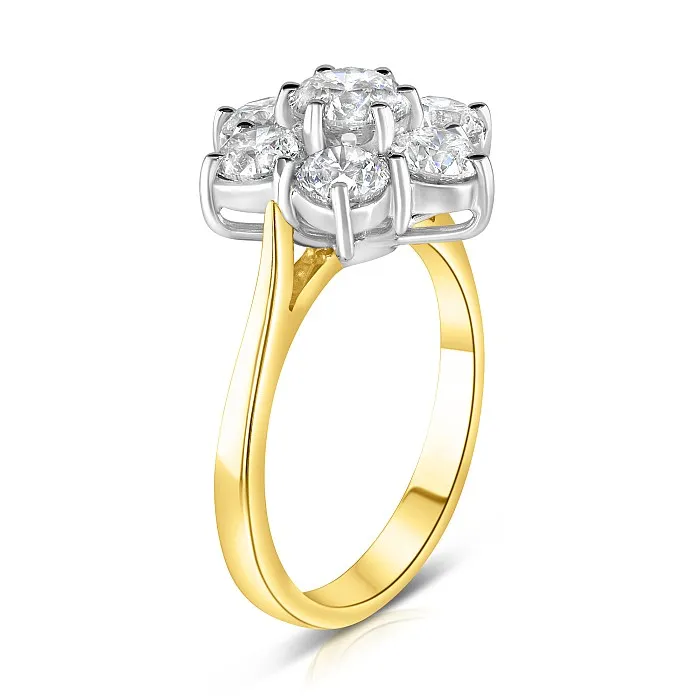 18ct Yellow Gold Boat Daisy Cluster Diamond Ring 11601