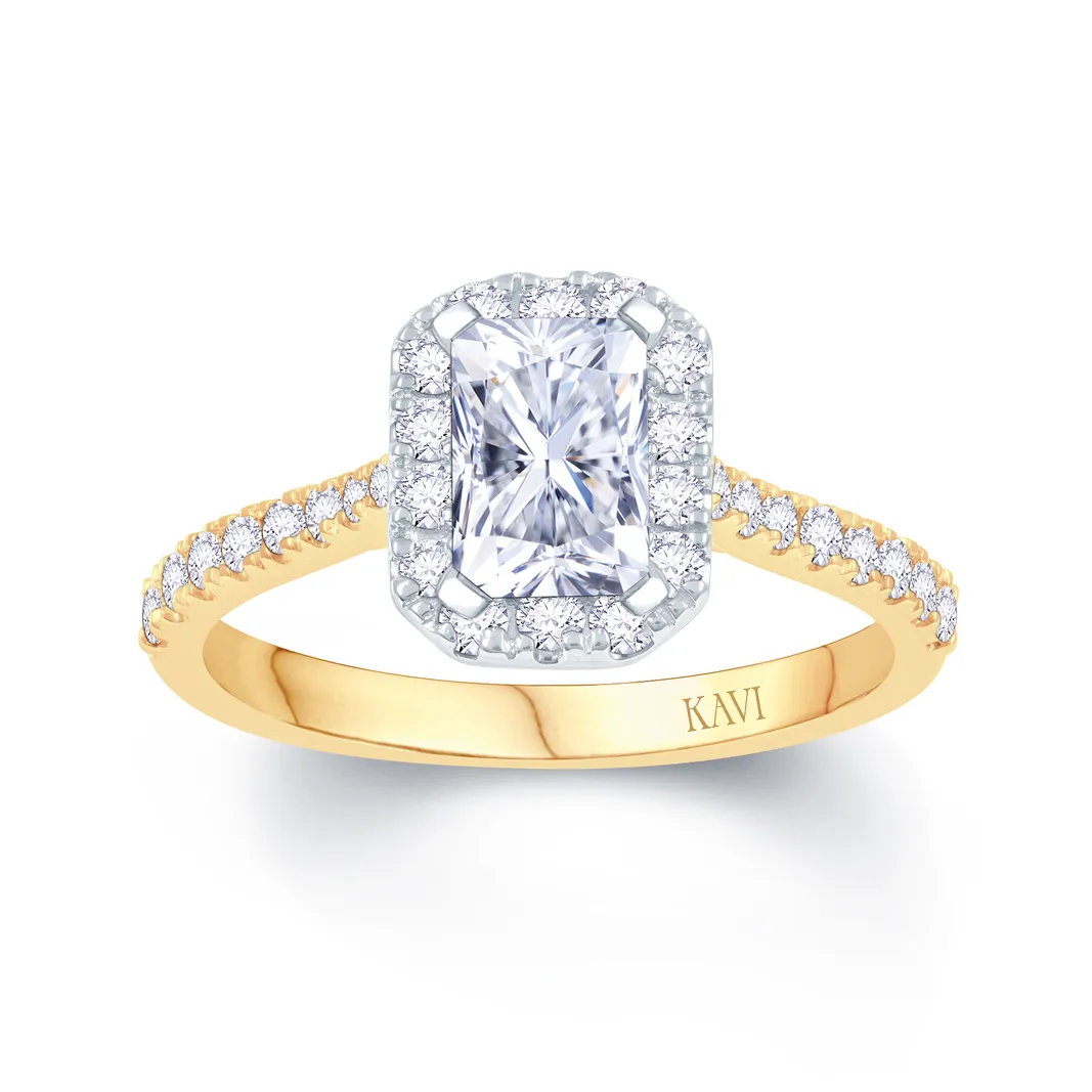 18ct Yellow Gold Halo Style Diamond Engagement Ring With Emerald Cut Centre Diamond 19997