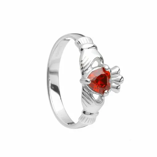 Silver Classic Garnet January Birthstone Claddagh Ring 