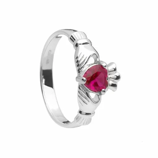 Sterling Silver July Birthstone Claddagh Ring