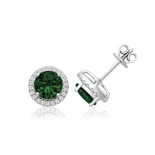 Sterling Silver Claw Set Halo Style Round Green Cz Studs