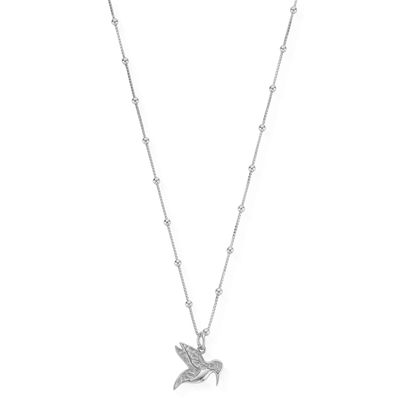 STERLING SILVER BOBBLE CHAIN HUMMING BIRD NECKLACE SNBB670