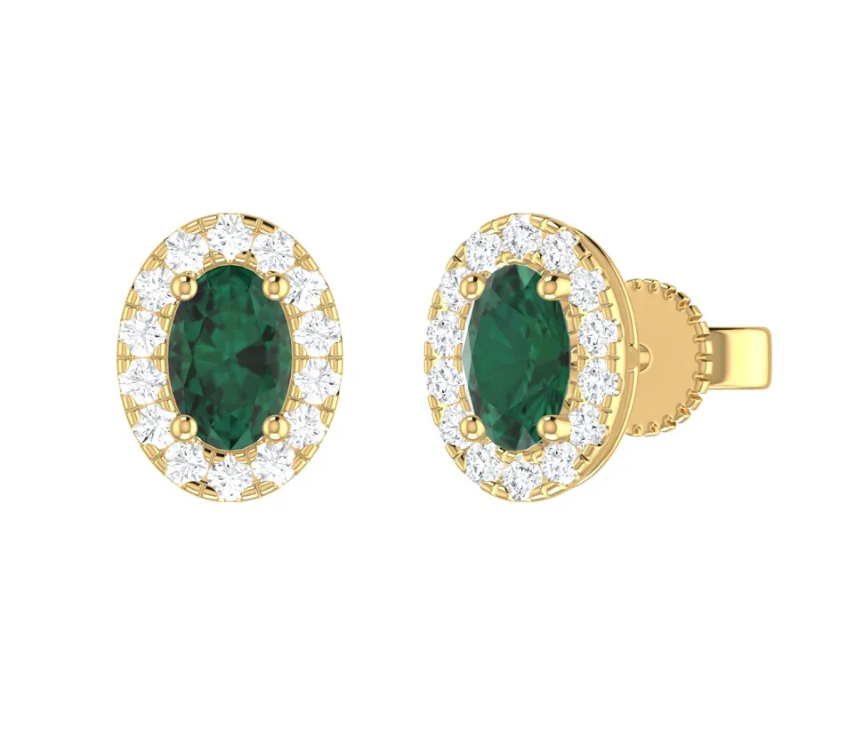 18ct Gold Emerald And Diamond Earrings 18692