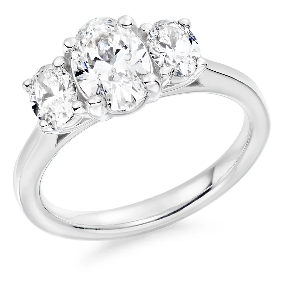 Platinum Three Stone Oval Cut Diamond Ring 14940