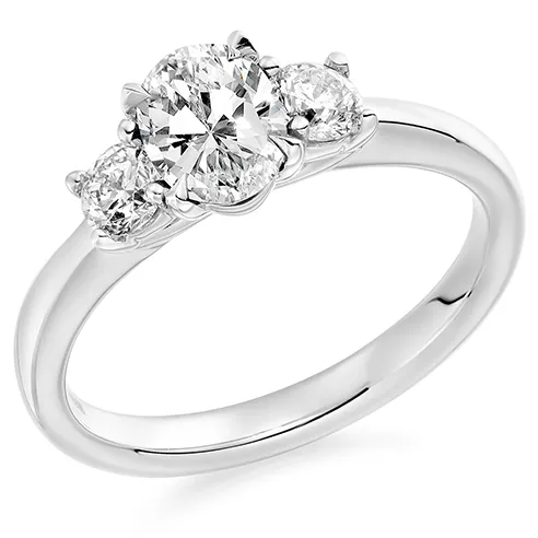 Platinum Three Stone Oval And Round  Natural Diamond Engagement Ring 22772