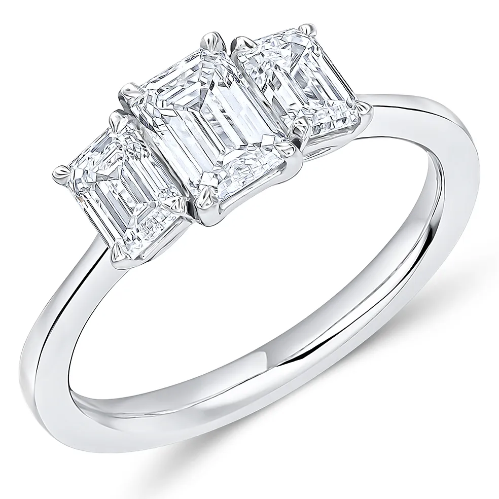 Platinum Graduated Emerald Cut Three Stone Engagement Ring 22770