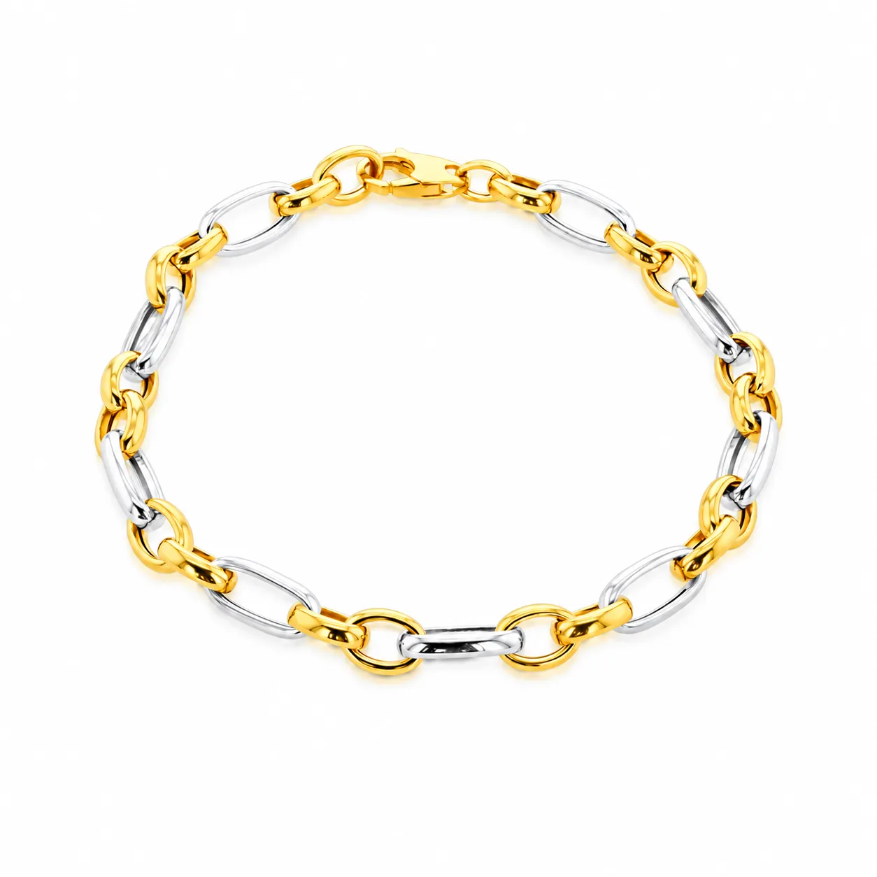 9ct Two Colour Oval Figaro Bracelet 8'