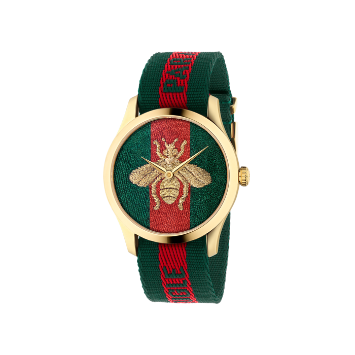 Gucci Unisex Green Red Green Nylon Strap Bee Watch YA126487B
